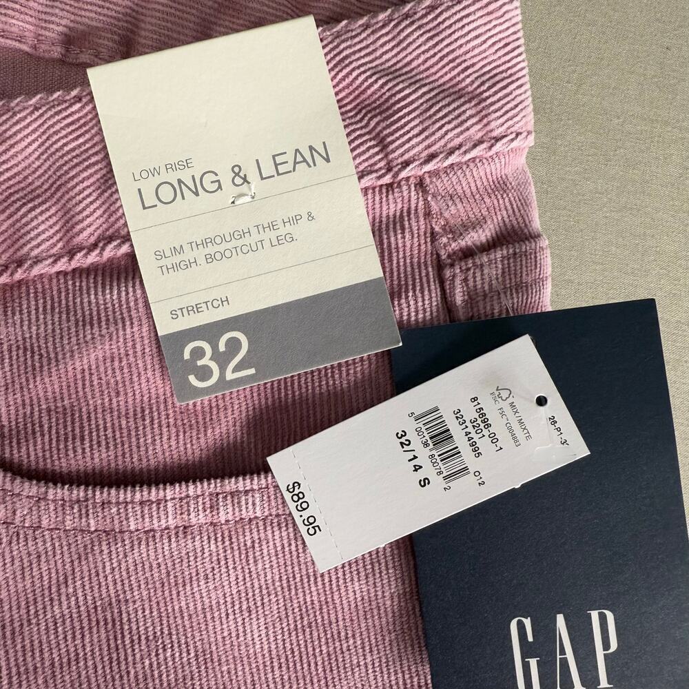 NWT Gap Pink Corduroy Long & Lean Low Rise Jeans 32/14 S Flare Bootcut 815696 - Picture 5 of 6